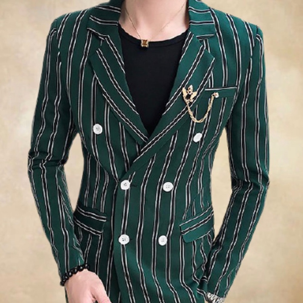 Green pin stripe suit
